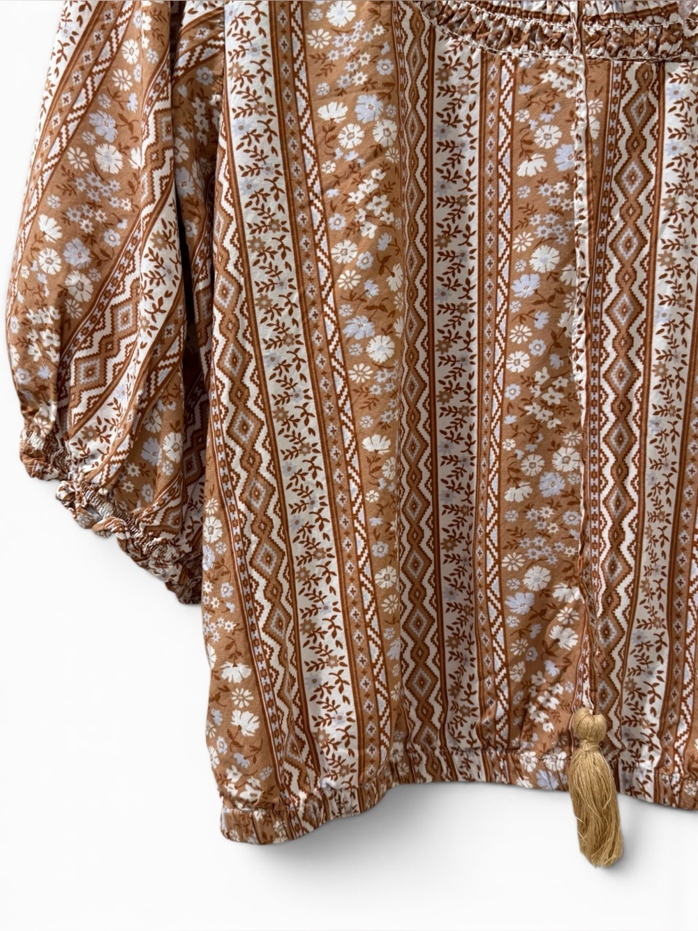 Wrangler Retro Floral Stripe Crop Top Peasant Rayon Boho Western Blouse Large - Picture 4 of 9